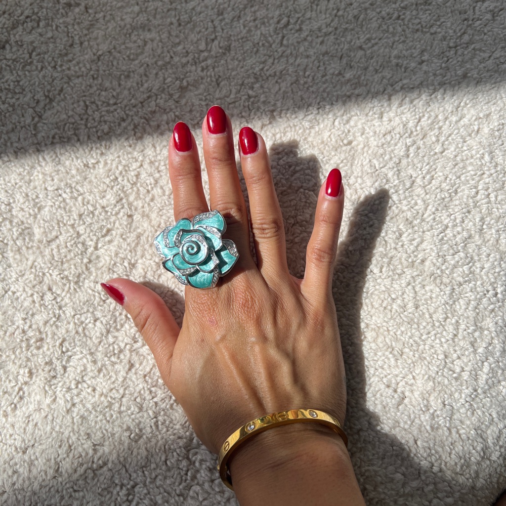 Brand New Lauren G Adams Turquoise Floral Brooch With Silver Details